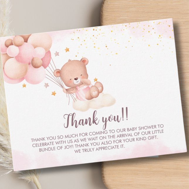 We Can Bearly Wait Cute Bear Girl Baby Shower Tack Kort (Skapare uppladdad)