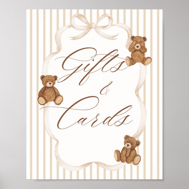 We Can Bearly Wait Elegant Baby Shower Gift Card Poster (Framsidan)