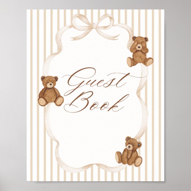 We Can Bearly Wait Elegant Baby Shower guest book Poster (Framsidan)