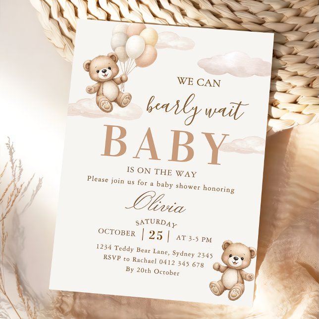 We Can Bearly Wait Elegant Teddy Baby Shower Inbjudningar (Skapare uppladdad)