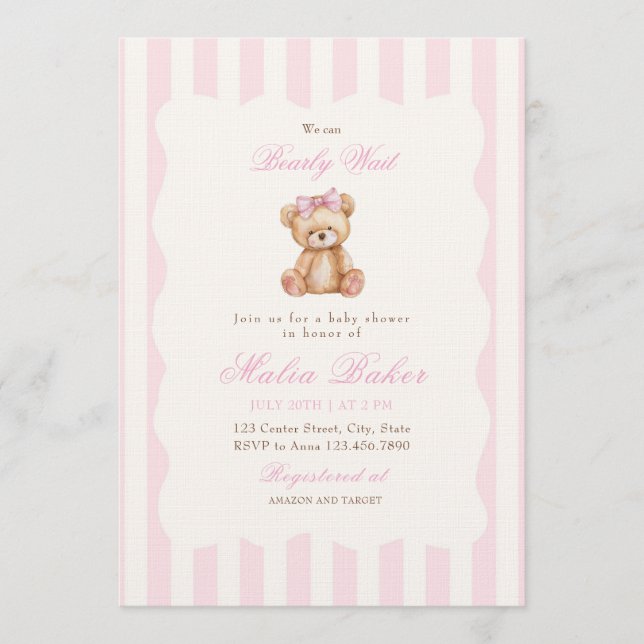 We Can Bearly Wait Elegant Teddy Bear Baby Shower Inbjudningar (Framsida)