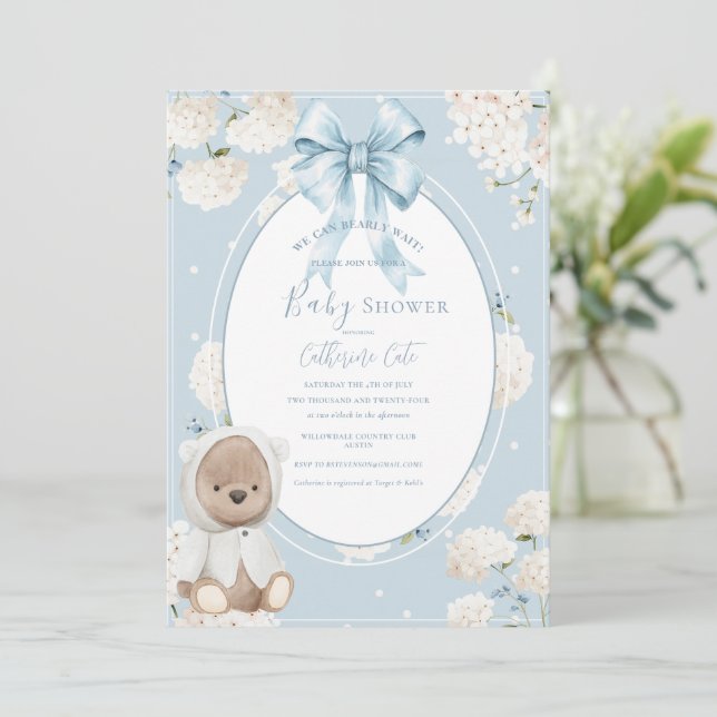 We Can Bearly Wait Floral Whimsical Baby Shower Inbjudningar (Stående Fram)