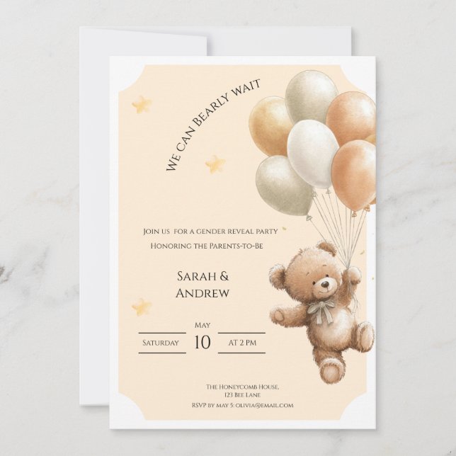 We Can Bearly Wait Gender Reveal Invitation Inbjudningar (Framsida)