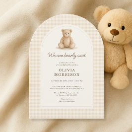 We Can Bearly Wait Gingham Baby Shower Inbjudningar