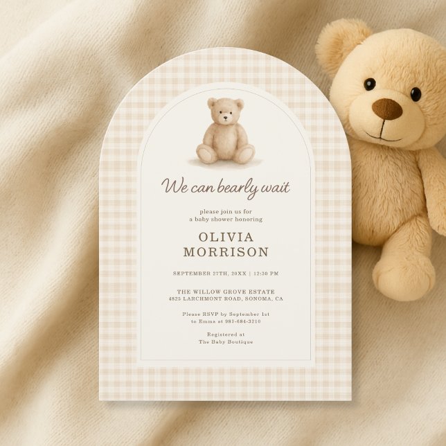 We Can Bearly Wait Gingham Baby Shower Inbjudningar (Skapare uppladdad)