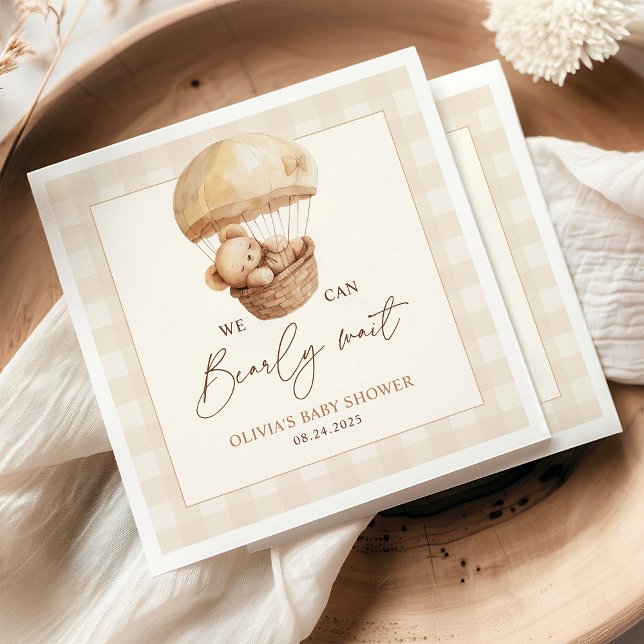 We Can Bearly Wait Gingham Teddy Bear Baby Shower  Pappersservett (Skapare uppladdad)