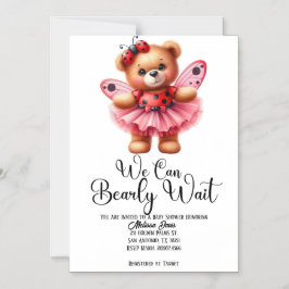 We Can Bearly Wait Girl Baby Shower Invitation Magnetisk Inbjudningskort