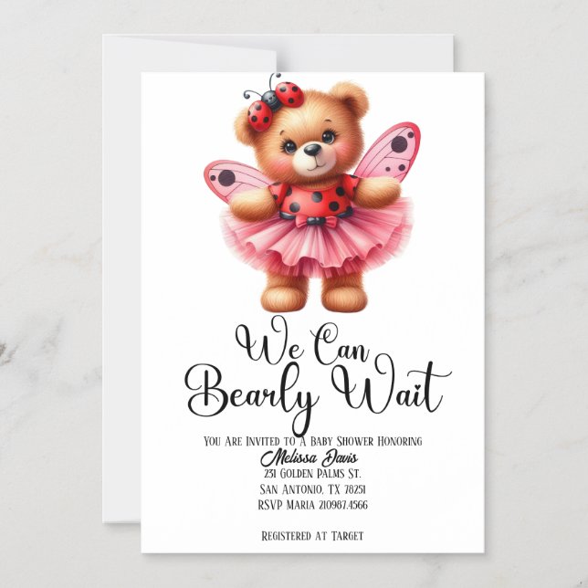 We Can Bearly Wait Girl Baby Shower Invitation Magnetisk Inbjudningskort (Framsida)