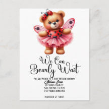 We Can Bearly Wait Girl Baby Shower Invitation