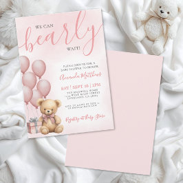We Can Bearly Wait Girl Pink Bear Baby Shower Inbjudningar