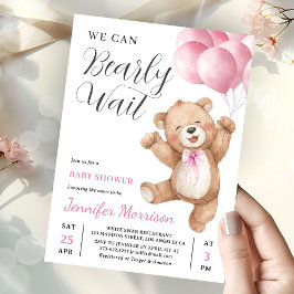 We Can Bearly Wait Girl Teddy Bear Baby Shower Inbjudningar
