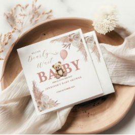 We Can Bearly Wait Girl Teddy Bear Pink Boho Pappersservett