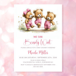 We Can Bearly Wait Girl Teddy Bears Baby Shower Inbjudningar