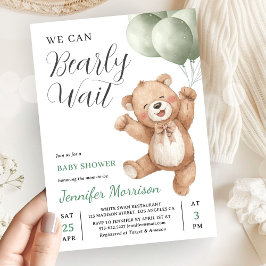 We Can Bearly Wait Neutral Teddy Bear Baby Shower Inbjudningar
