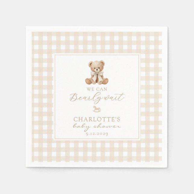 We can bearly Wait Neutral Teddy bear baby shower Pappersservett (Framsidan)