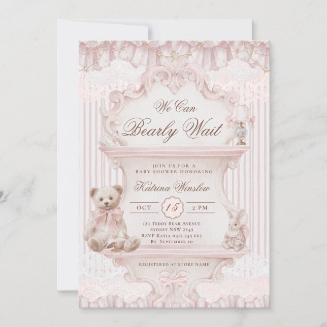 We Can Bearly Wait Nursery Girl Baby Shower Inbjudningar (Framsida)