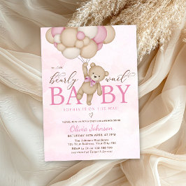 We Can Bearly Wait Pink Baby Shower Inbjudningar