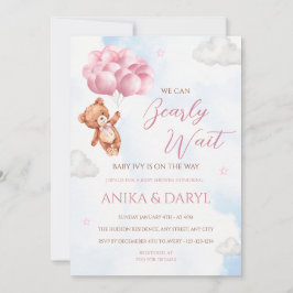 We Can Bearly Wait Pink Baby Shower Invitation Inbjudningar