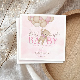 We Can Bearly Wait Pink Baby Shower Pappersservett
