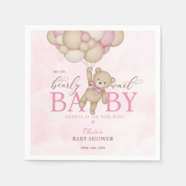 We Can Bearly Wait Pink Baby Shower Pappersservett