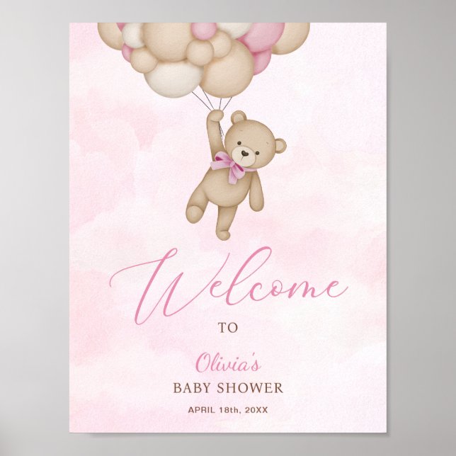 We Can Bearly Wait Pink Baby Shower Welcome Sign Poster (Framsidan)