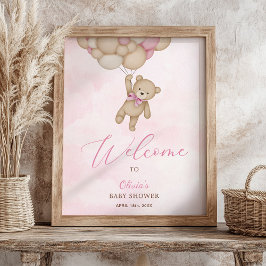 We Can Bearly Wait Pink Baby Shower Welcome Sign Poster