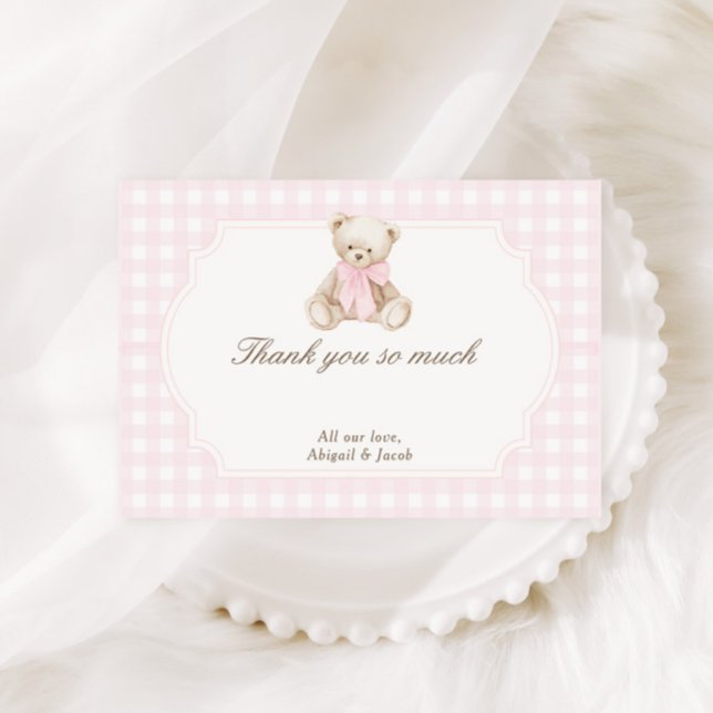 We Can Bearly Wait Pink Gingham Teddy Bear Baby Tack Kort (Skapare uppladdad)