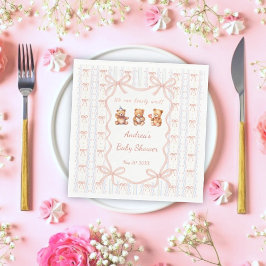 We Can Bearly Wait Pink Lace Ribbon Baby Shower  Pappersservett