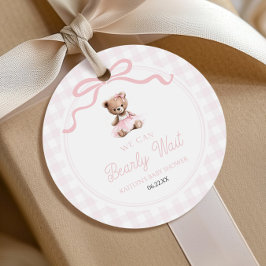 We Can Bearly Wait Pink Teddy Bear Baby Shower Gåvor Etiketter
