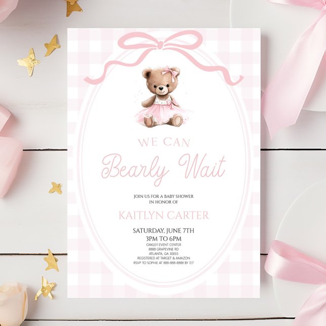 We Can Bearly Wait Pink Teddy Bear Baby Shower Inbjudningar (Skapare uppladdad)