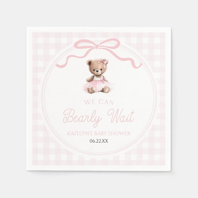 We Can Bearly Wait Pink Teddy Bear Baby Shower Pappersservett (Framsidan)