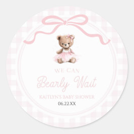 We Can Bearly Wait Pink Teddy Bear Baby Shower Runt Klistermärke