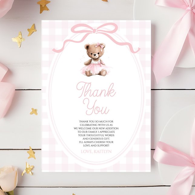We Can Bearly Wait Pink Teddy Bear Baby Shower Tack Kort (Skapare uppladdad)