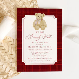 We Can Bearly Wait Plaid Teddy Bear Baby Shower Inbjudningar