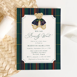 We Can Bearly Wait Plaid Teddy Bear Baby Shower Inbjudningar