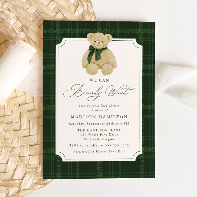 We Can Bearly Wait Plaid Teddy Bear Baby Shower Inbjudningar (Skapare uppladdad)
