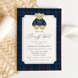 We Can Bearly Wait Plaid Teddy Bear Baby Shower Inbjudningar