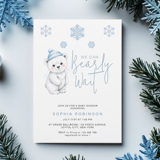 We Can Bearly Wait Polar Bear Winter Baby Shower Inbjudningar (Skapare uppladdad)