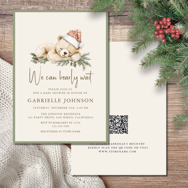 We Can Bearly Wait QR Christmas Baby Shower Inbjudningar (Skapare uppladdad)