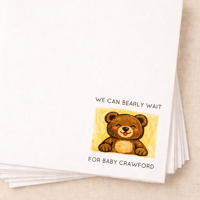 We Can Bearly Wait! Simple Hand Drawn Baby Shower Pappersservett (Skapare uppladdad)