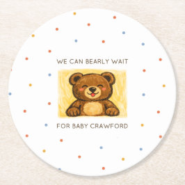 We Can Bearly Wait! Simple Hand Drawn Baby Shower Underlägg Papper Rund