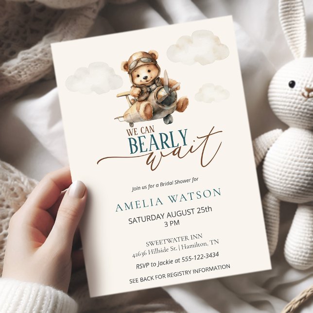 We Can Bearly Wait Teddy Bear Airplane Baby Shower Inbjudningar (We Can Bearly Wait Teddy Bear Airplane Baby Shower Invitation)