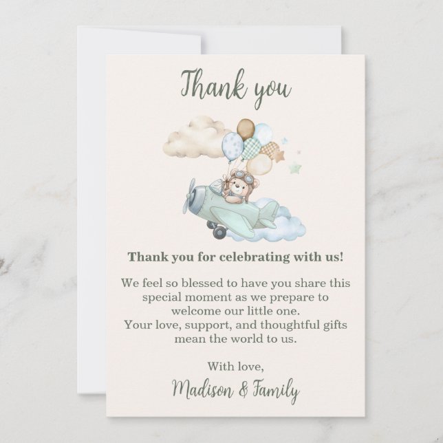 We Can Bearly Wait Teddy Bear Airplane Baby Shower Tack Kort (Framsida)
