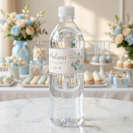 We Can Bearly Wait Teddy Bear Airplane Blue Boy Vattenflaska Etikett