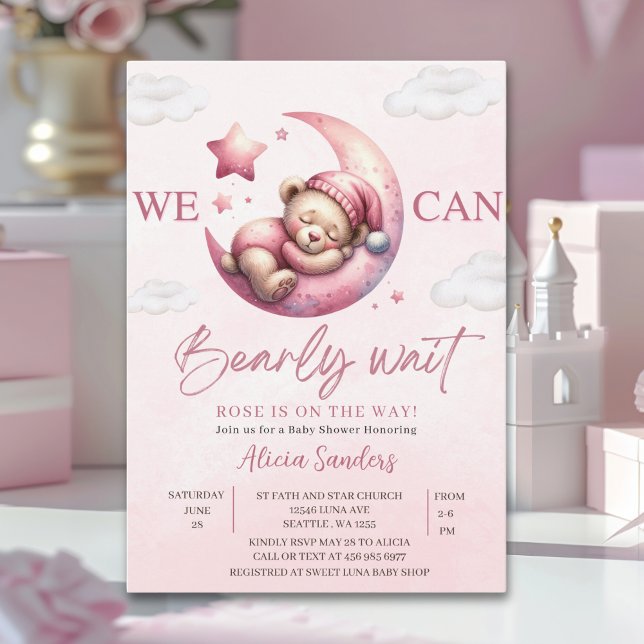 We can Bearly wait - Teddy Bear Baby shower Girl Inbjudningar (Skapare uppladdad)