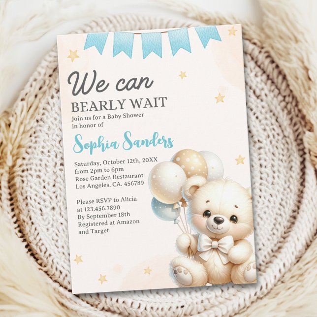 "We Can Bearly Wait! Teddy Bear Baby Shower Inbjudningar (Skapare uppladdad)