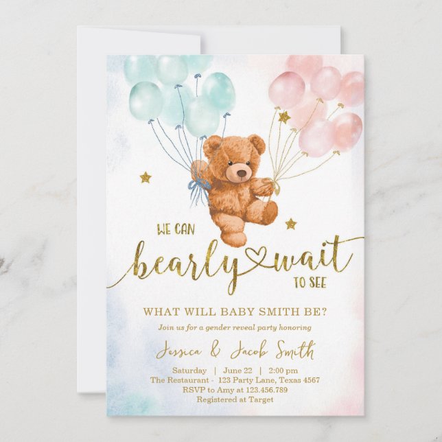We Can Bearly Wait Teddy Bear Baby Shower Inbjudningar (Framsida)