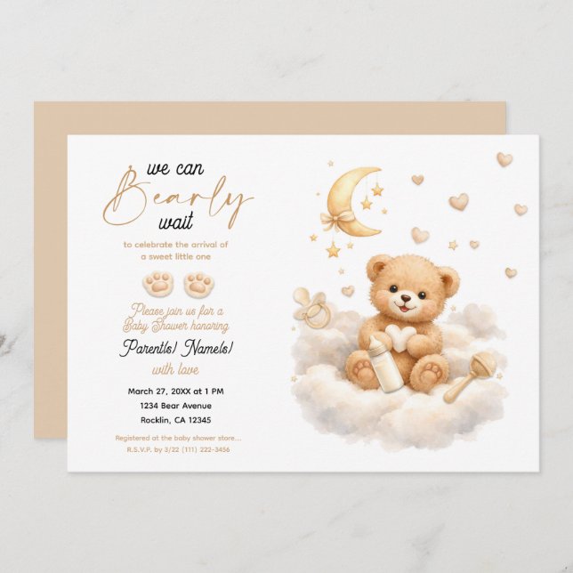 We can Bearly Wait Teddy Bear Baby Shower Inbjudningar (Fram/baksida)
