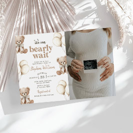 We Can Bearly Wait Teddy Bear Baby Shower Photo Inbjudningar