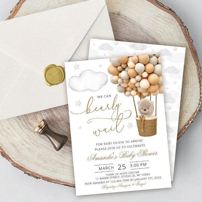 We Can Bearly Wait Teddy Bear Balloon Baby Shower Inbjudningar (Skapare uppladdad)